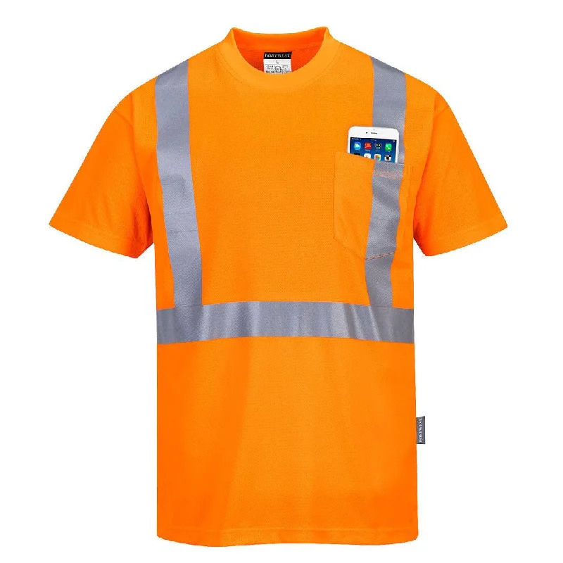 Men's Shirts with Pleated HemlinesPortwest S190 - Hi-Vis Pocket T-Shirt