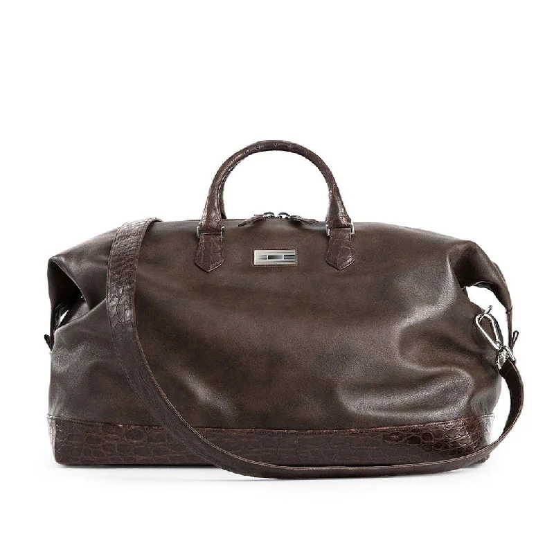 Aspen Travel Duffle Bag, Brown Leather, Croc Trim