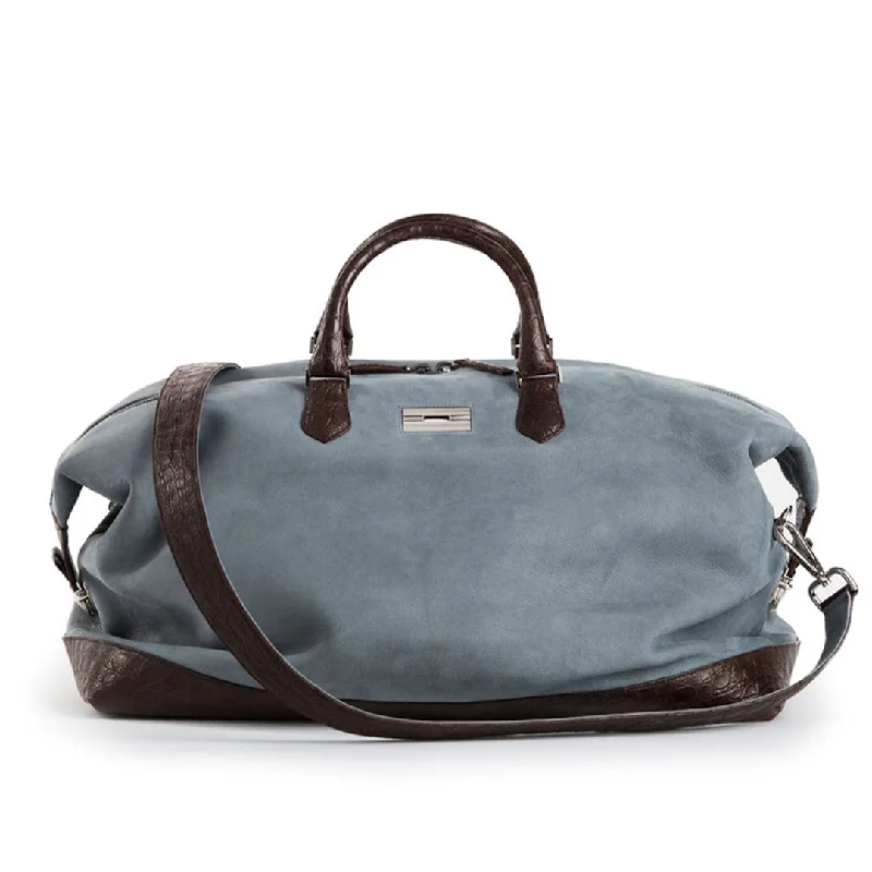 Aspen Travel Duffle Bag, Denim Blue Suede, Croc Trim