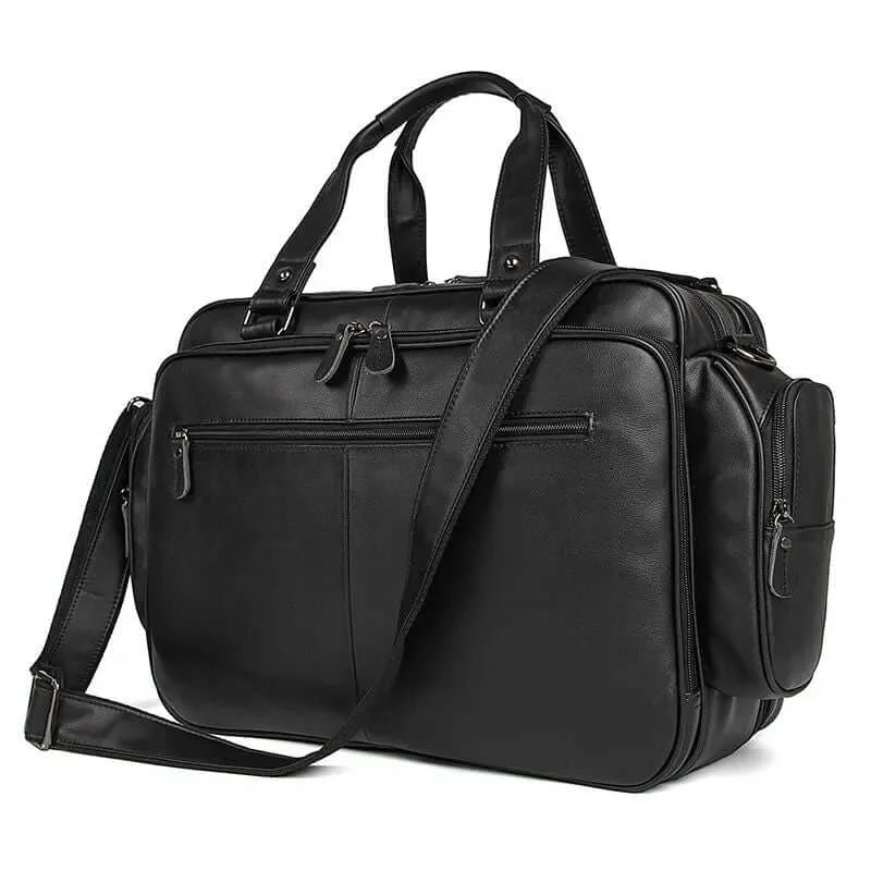 Black Leather Briefcase Laptop Bag - Handbag, Shoulder and Crossbody