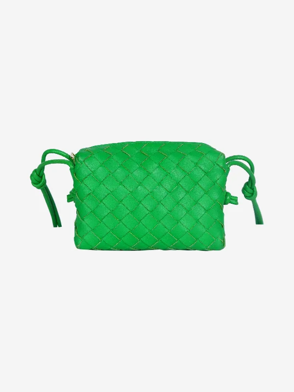 Green mini loop intrecciato leather cross-body bag