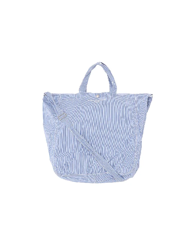 Cotton Stripe 2Way Tote Bag - White / Sax