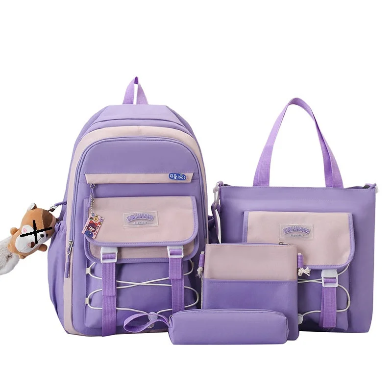 4 pcs Set Girls Backpack Large Capacity School College Travel Bag W16