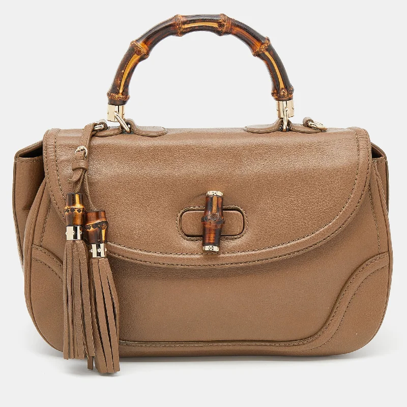 Gucci Brown Leather Large New Bamboo Tassel Top Handle bag