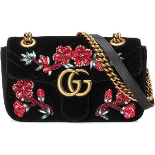 Gucci GG Marmont Embroidered VeLouis Vuittonet Mini Bag Blooms