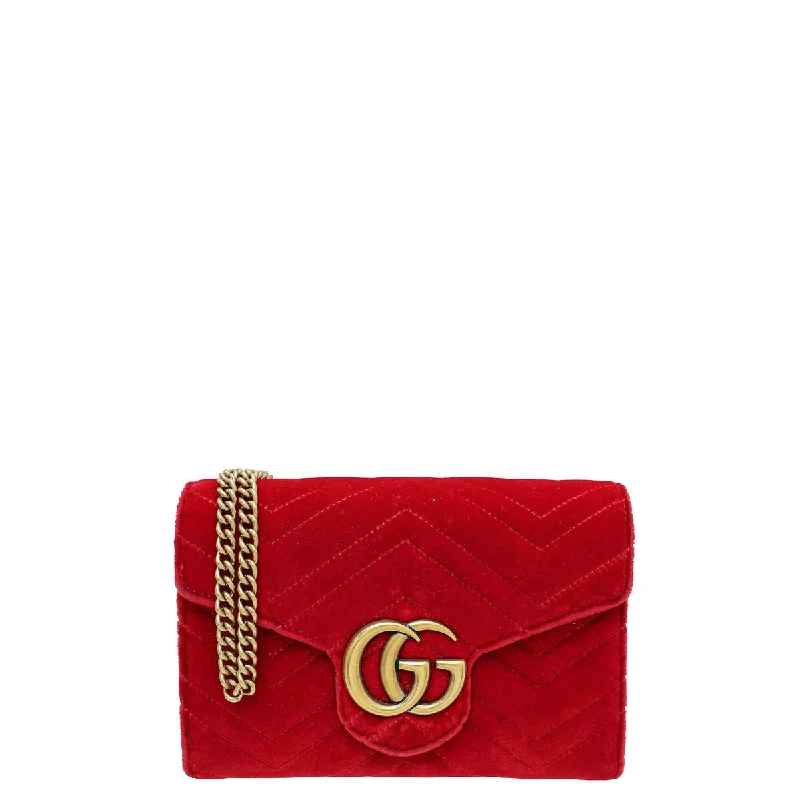 Gucci Red Velvet GG Marmont Mini Shoulder Bag