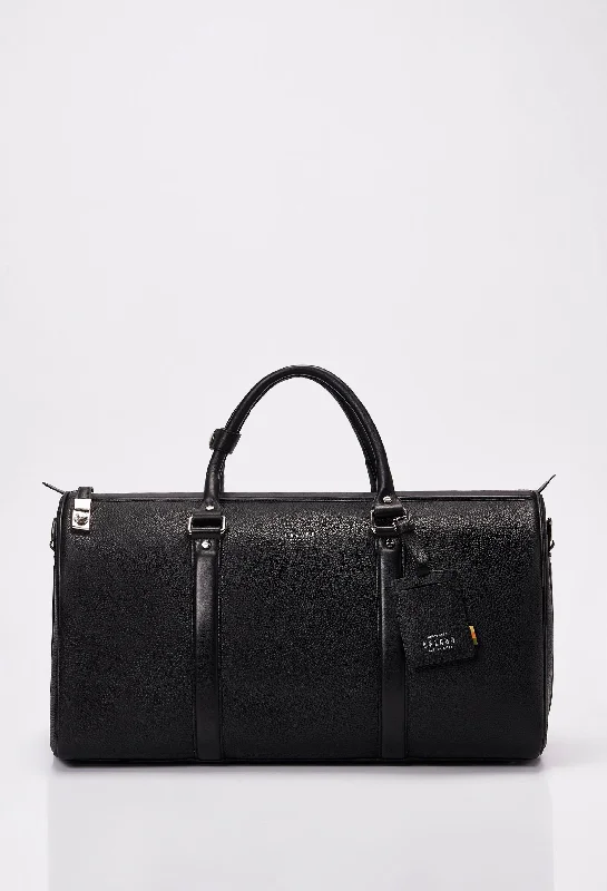 Heritage Black Leather Duffel Bag With Lock Closure