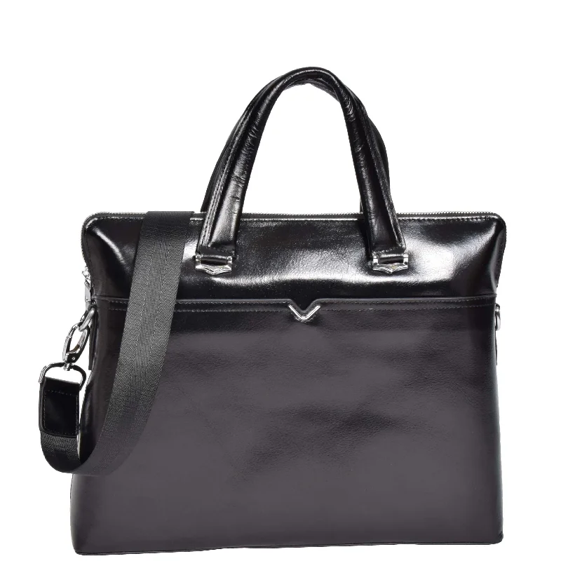 Italian Leather Cross Body Briefcase H9891 Black