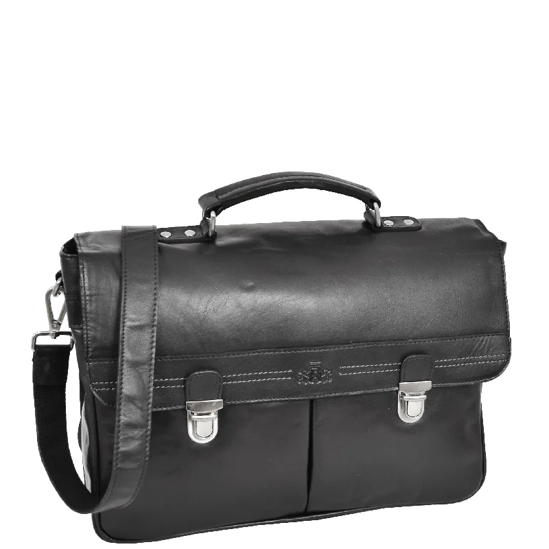 Mens Leather Briefcase Cross Body Satchel Bag Clinton Black