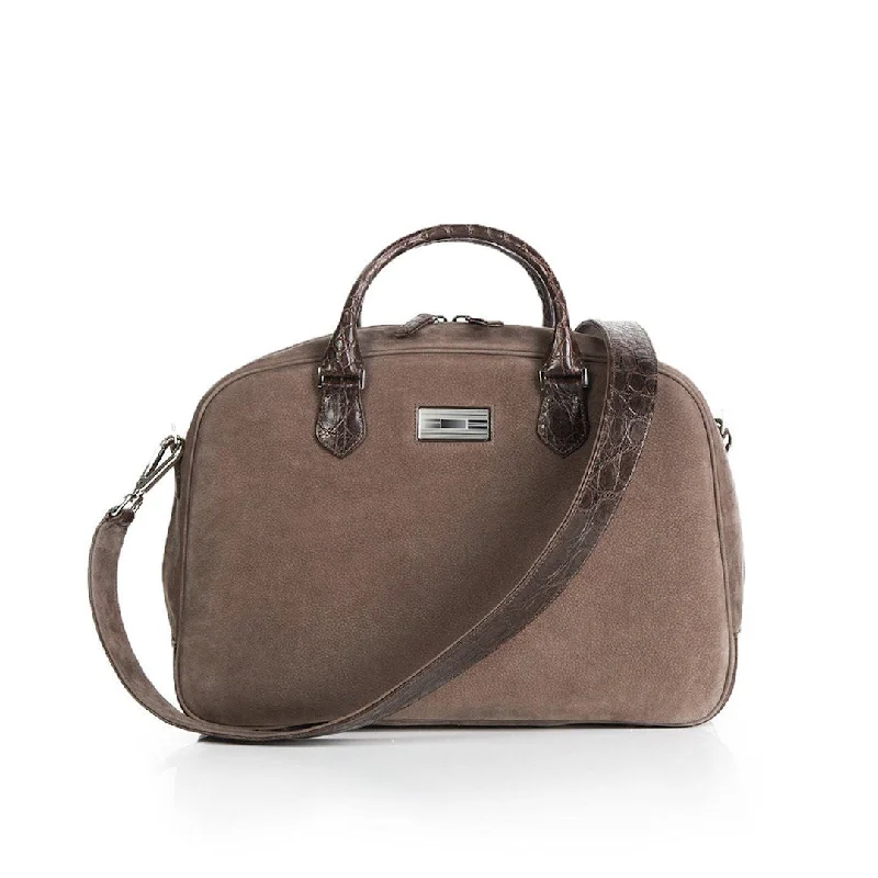 Newport Travel Satchel Bag, Light Brown Suede & Croc Weekender