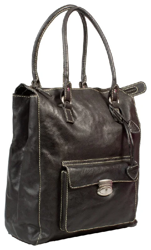 PAGANI BLACK REAL LEATHER SHOPPER/ TOTE BAG