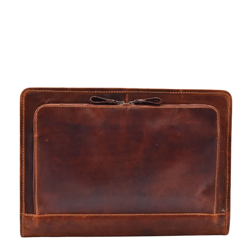 Real Leather Portfolio Case A4 Documents Bag Aero Brown