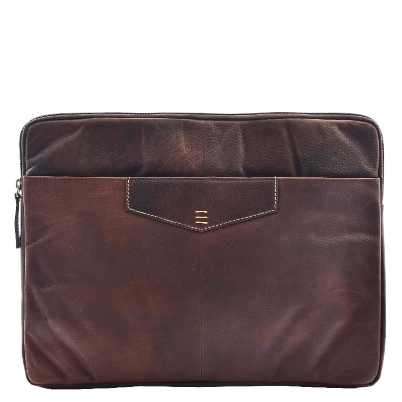 Real Leather Portfolio Case A4 Documents Clutch Washington Brown