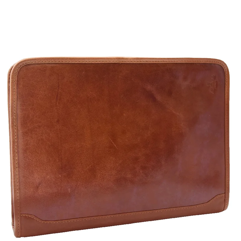 Real Leather Portfolio Ring Binder Case Muker Cognac