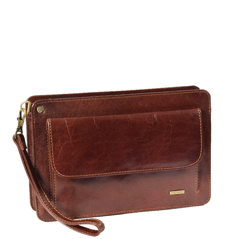 Real Leather Wristlet Pouch Montreal Brown