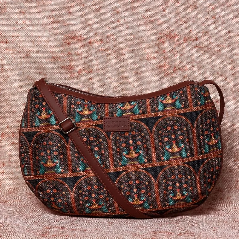 Royal Indian Peacock Print Structured Shoulder Bag