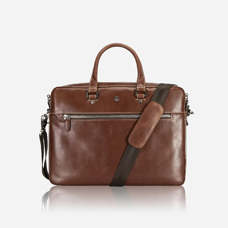 Slim Zip Top Briefcase, Tobacco