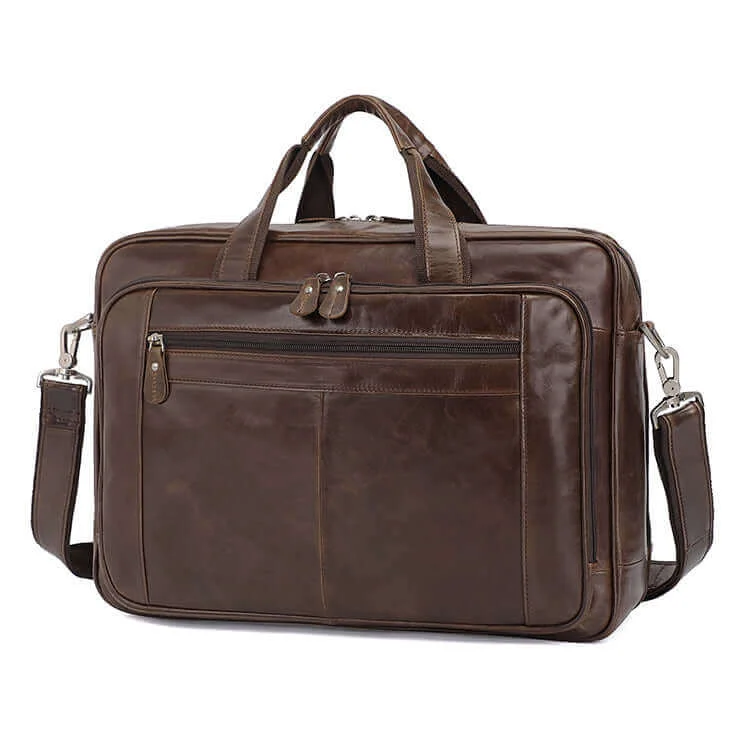 Spacious Genuine Leather Business Travel Laptop Bag Briefcase