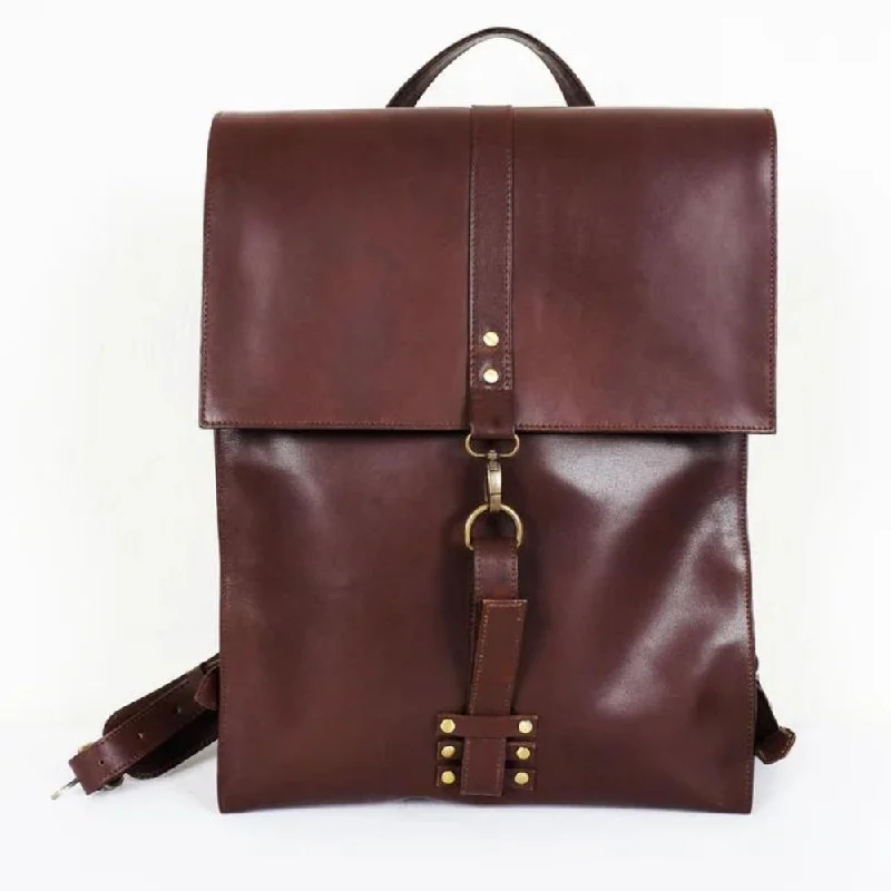 Lambskin Fold-Over Brown Mens Leather Backpack