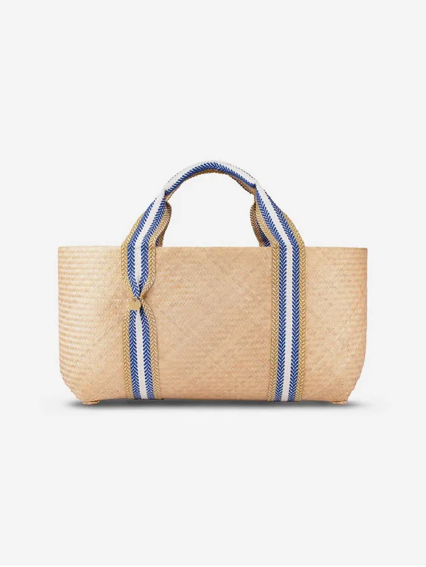 Mentawai Bamboo Vegan Large Tote Bag | Natural & Blue Stripe