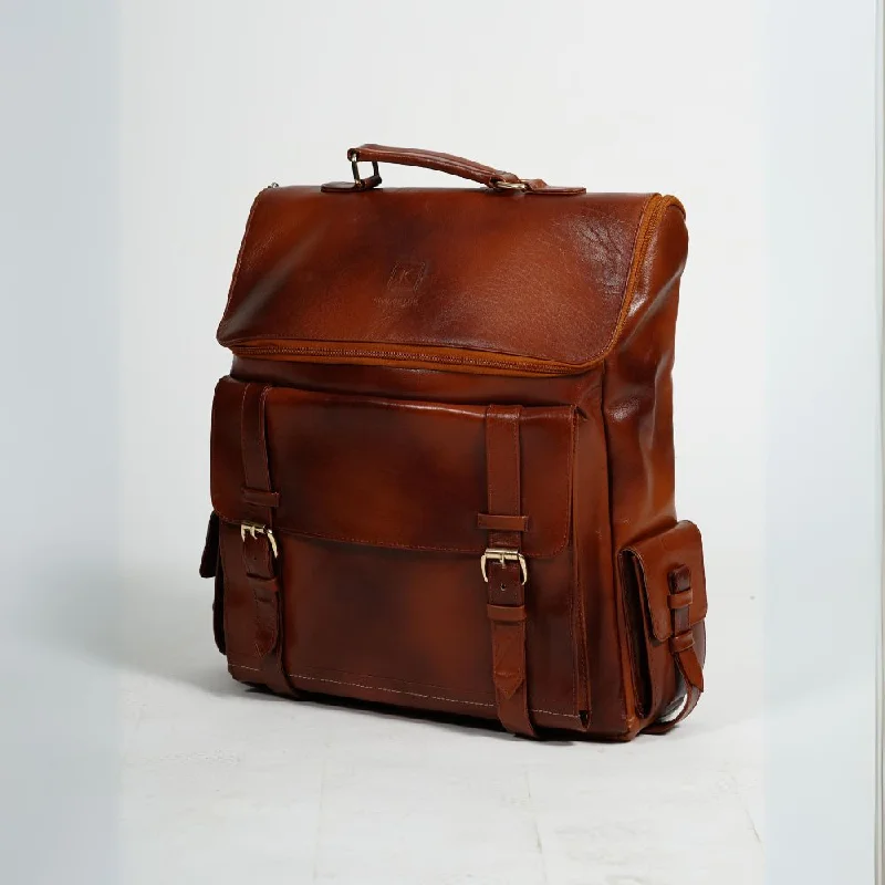 Mens Foldover Dark Brown Leather Backpack