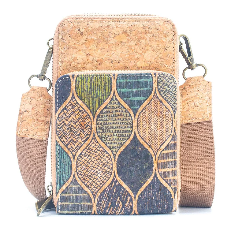 Natural Cork Women's Crossbody Phone Bag with Triple Zipper BAG-2241