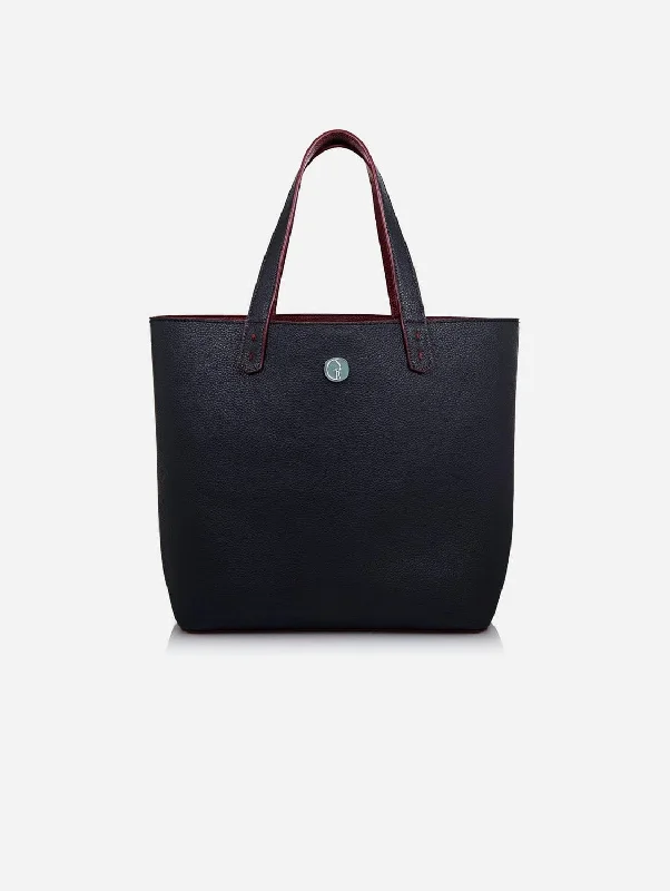 Reversible Vegan Leather Tote | Navy & Burgundy