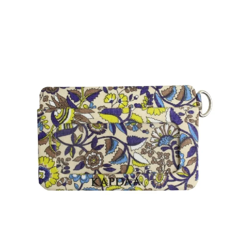 Eco-friendly Card Wallet - Blue, Yellow, Brown, White Floral Print on Cream